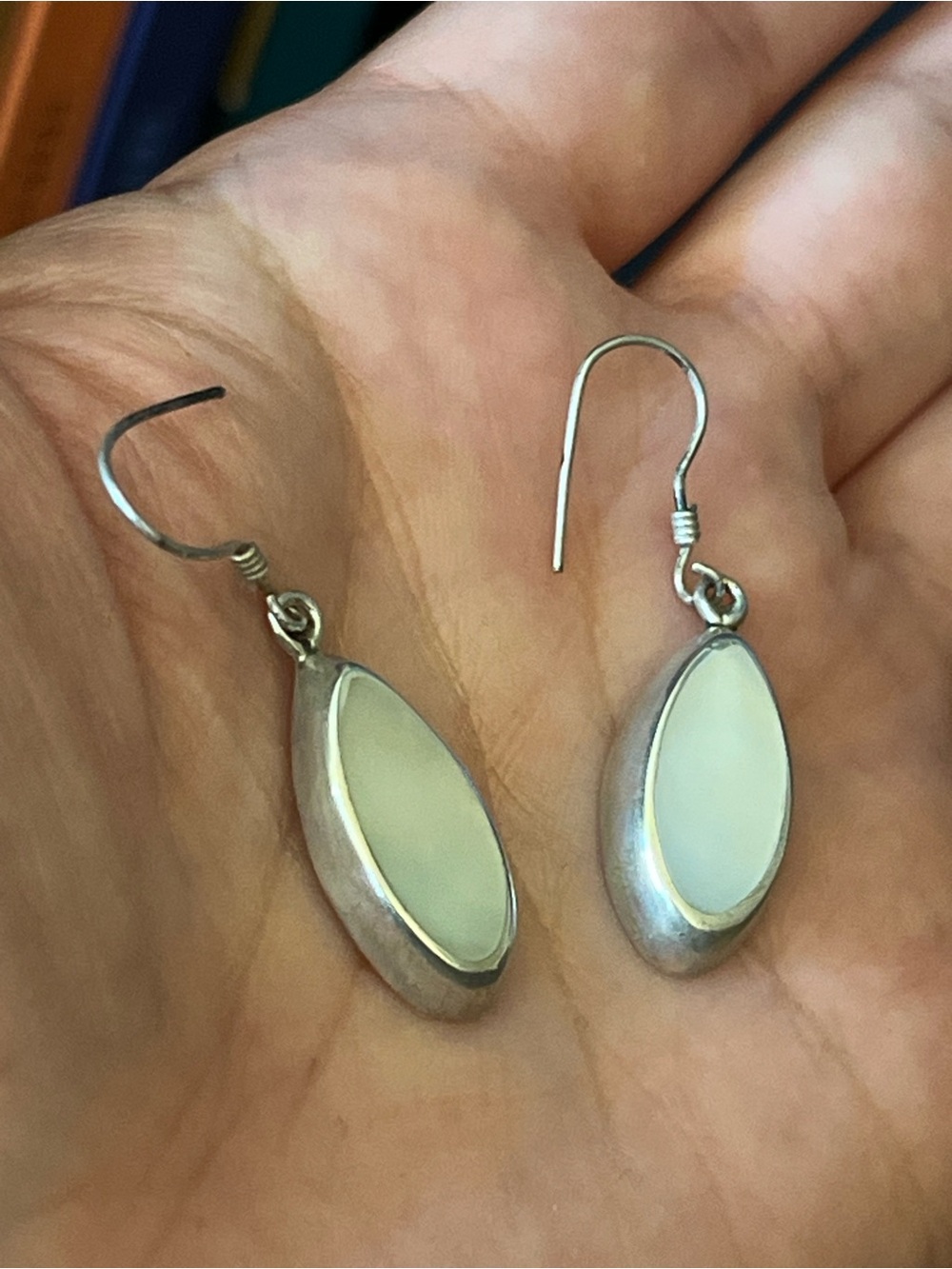 Sterling Silver Cream Teardrop Dangle Earrings - Picture 5 of 8